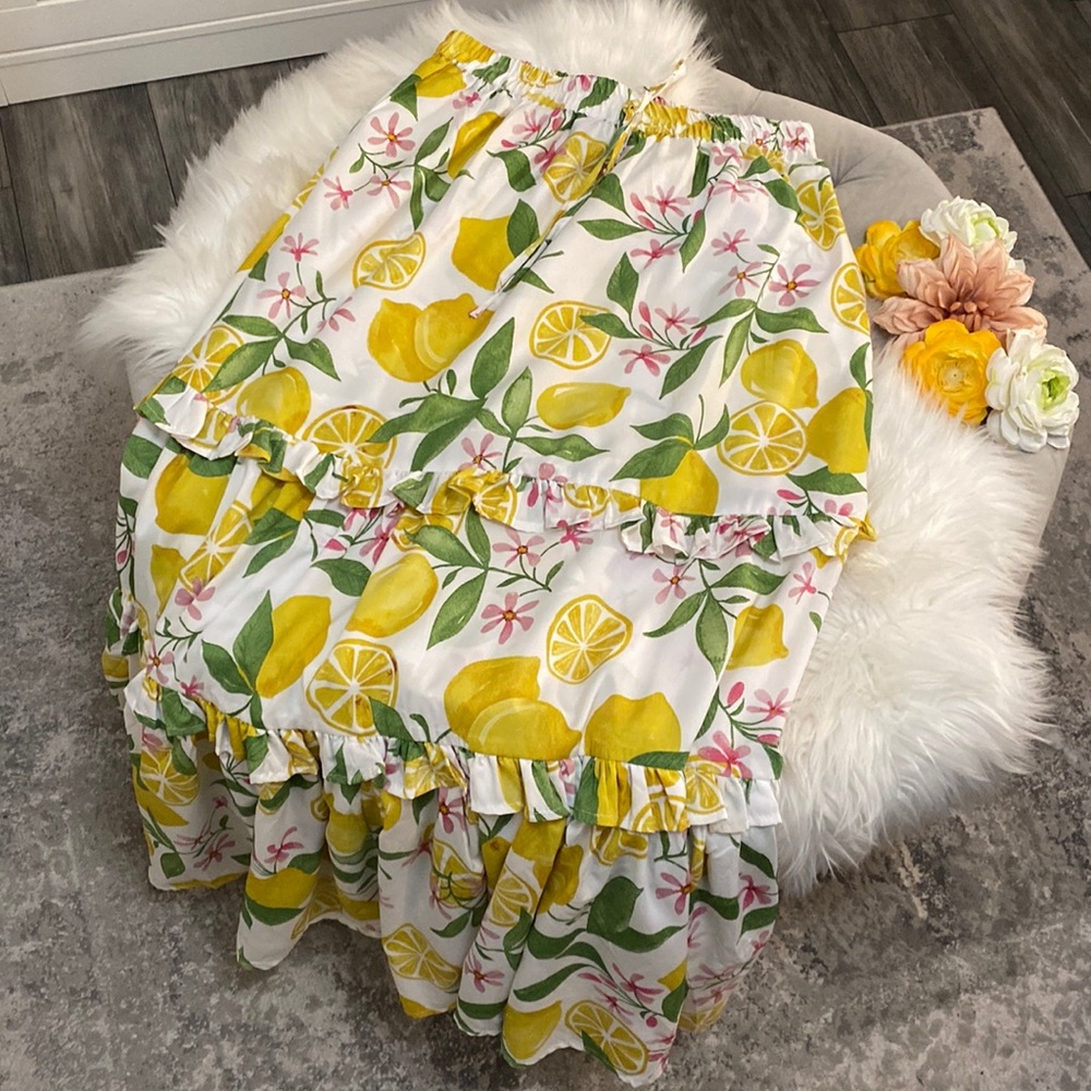 Maxi Skirt with Lemon Print - White & Yellow Floral